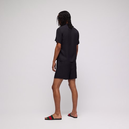 GG silk jacquard bowling shirt - dark blue