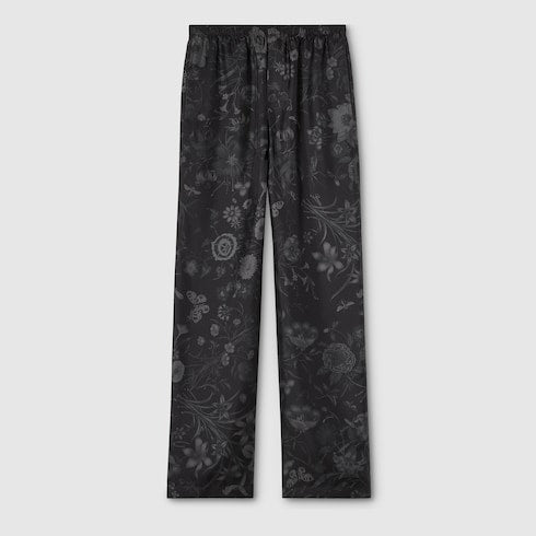 Printed silk twill pants - black and grey