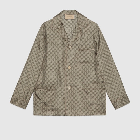 GG printed silk shirt - beige and ebony