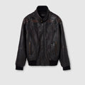 Leather with aged effect bomber jacket - dark brown