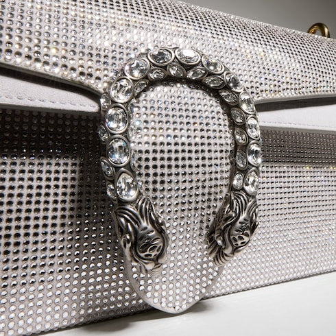 Dionysus crystal medium shoulder bag - silver suede