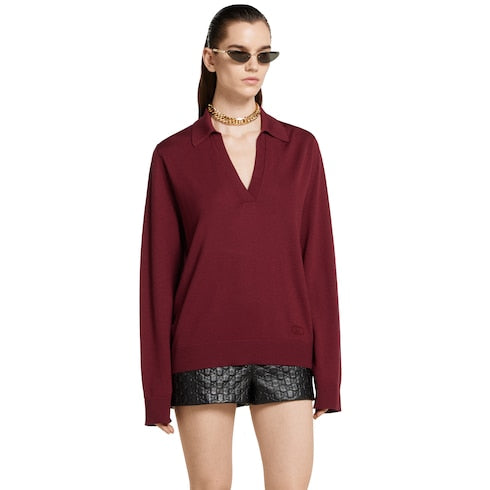 Extra fine wool polo top - rosso ancora red