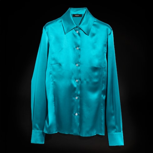 Silk satin shirt - turquoise