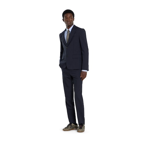 Single-breast pinstripe wool jacket - dark blue and grey
