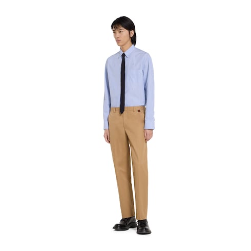 Striped cotton poplin shirt - light blue