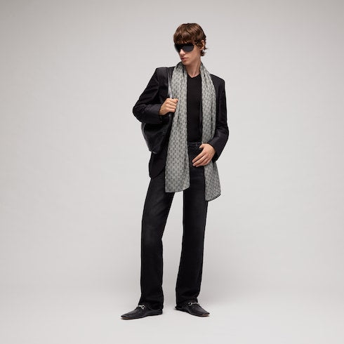 GG wool silk jacquard stole - white