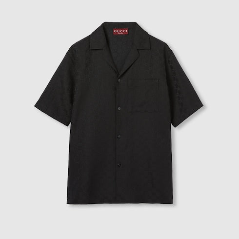 GG canvas linen blend bowling shirt - black