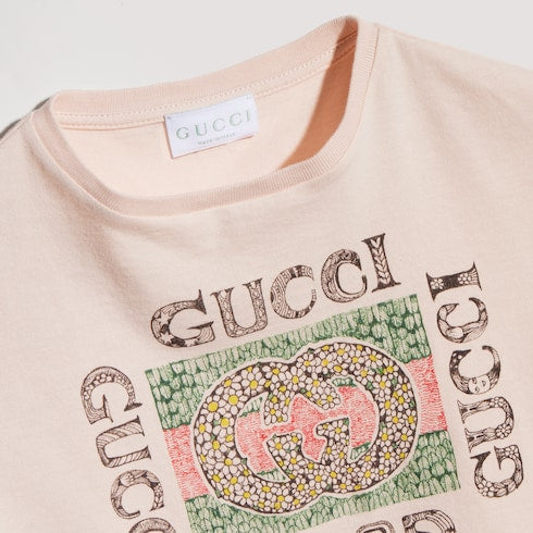 Children's cotton T-shirt with print - light pink