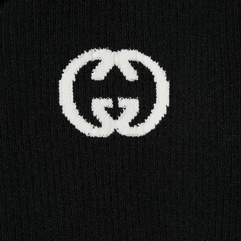 Ribbed zip jacket with intarsia - black