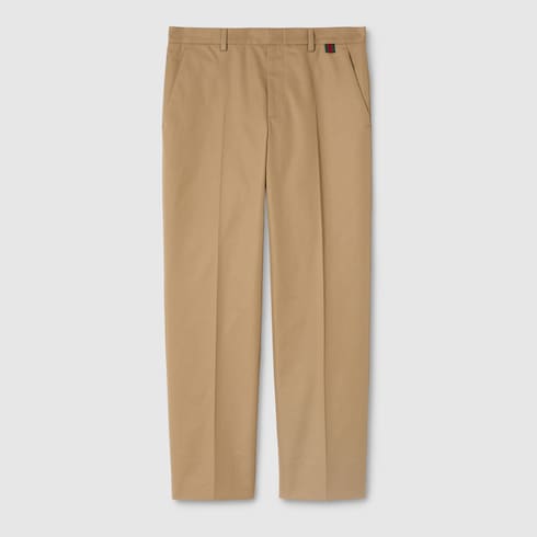 Cotton twill pants with Web detail - beige