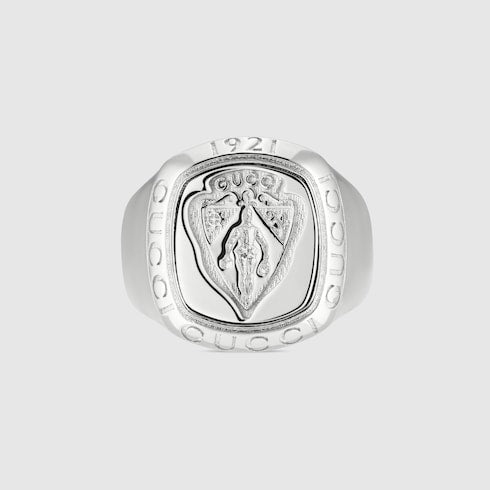 Gucci crest signet ring - palladium-toned brass
