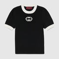 Ribbed T-shirt with intarsia - black