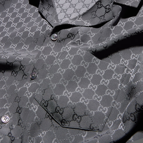 GG silk jacquard bowling shirt - dark grey