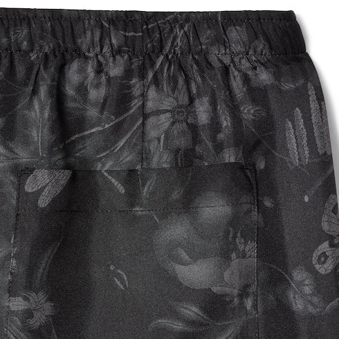 Printed silk twill pants - black and grey