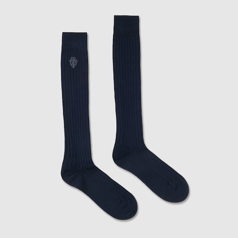 Knit cotton socks with embroidery - blue