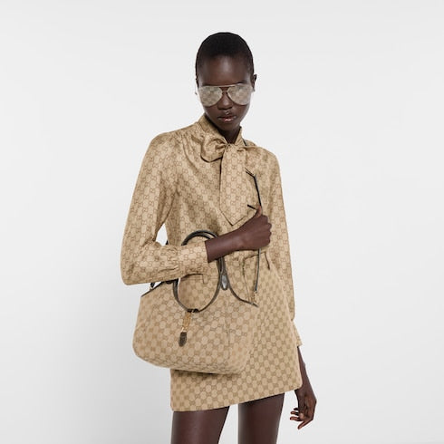 Mercato small tote bag - sand and brown GG canvas