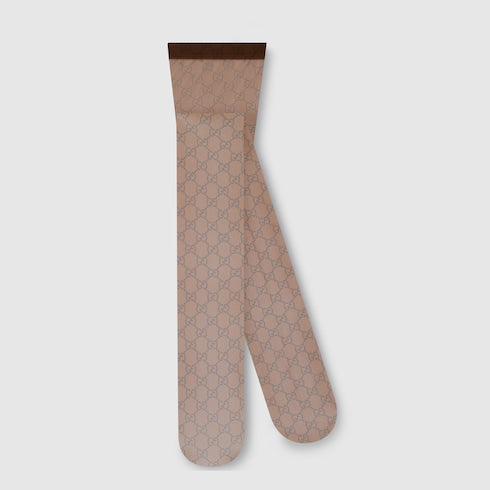 Printed stretch nylon tights - brown