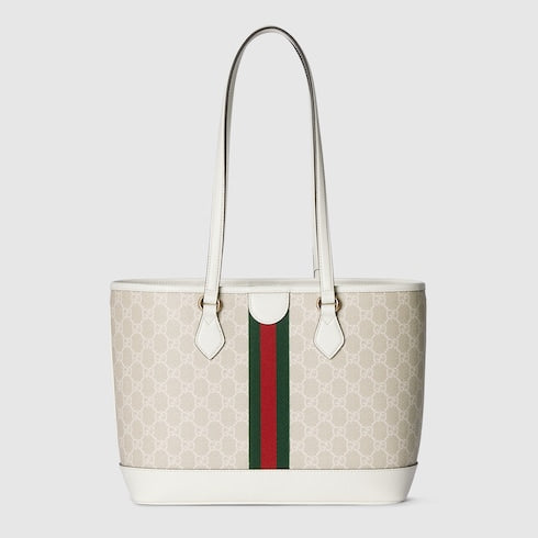 Ophidia medium tote bag - beige and white GG fabric