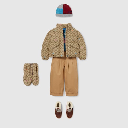 Children's padded GG canvas jacket - beige and brown