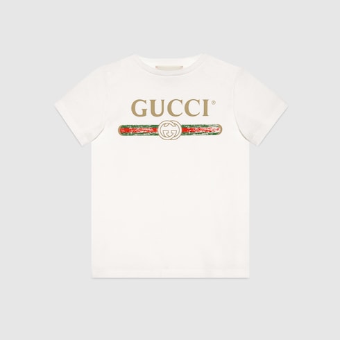 White Cotton Children's T-Shirt With Vintage Gucci Logo - White Cotton