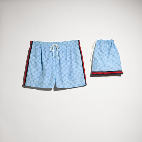 Printed poplin tech swim shorts - light blue
