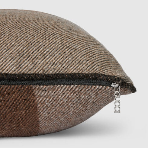 Wool jacquard cushion - brown and beige