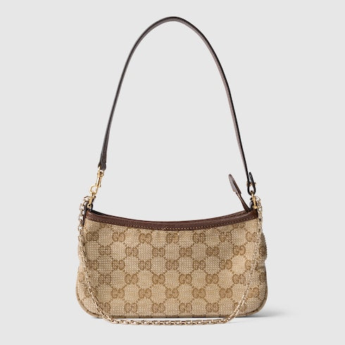 Gossip crystal small shoulder bag - sand and brown GG canvas