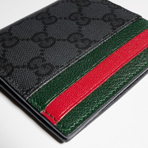 Bi-fold wallet with Web card slots - black GG canvas