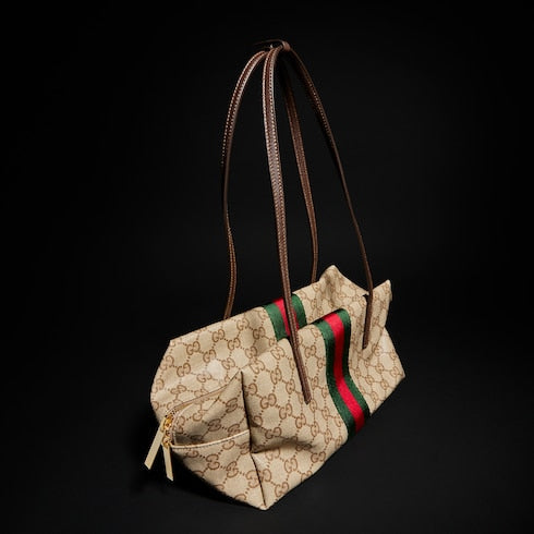 Gucci Melrose medium boston bag - sand and brown GG canvas