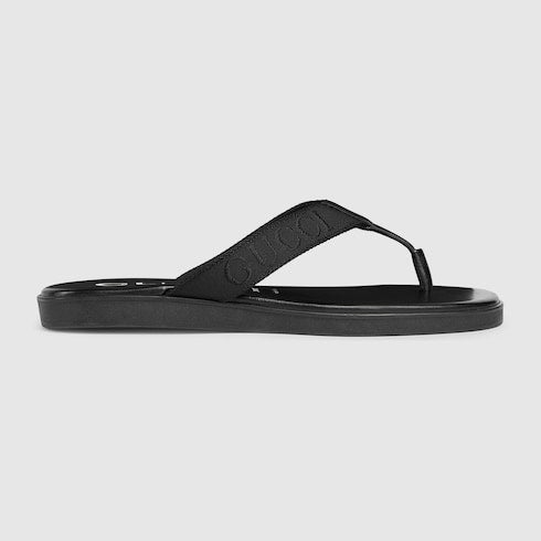 Men's thong with tonal logo - black jacquard fabric