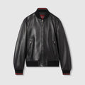 Leather bomber jacket with Web - black