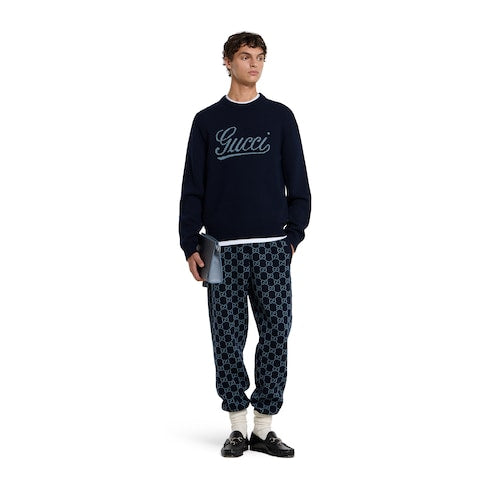 Wool sweater with Gucci intarsia - dark blue