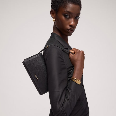 Mini pouch with Gucci lettering - black leather