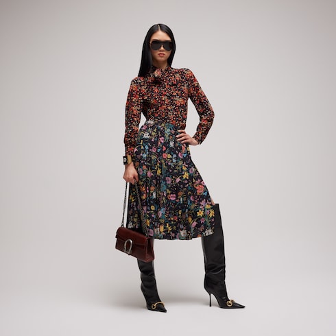 Printed silk shirt - black and red