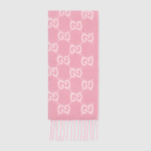 GG alpaca wool blend scarf - pink and white