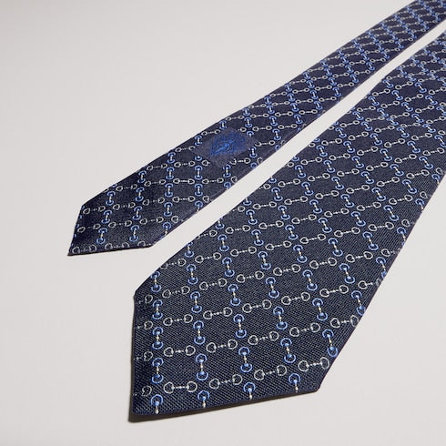 Horsebit silk jacquard tie - black