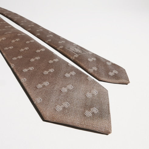 Horsebit silk jacquard tie - beige