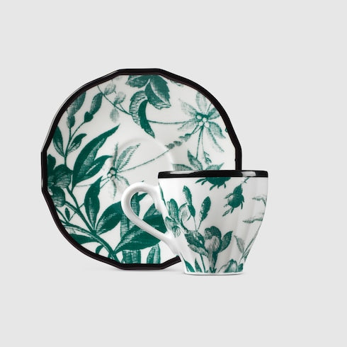 Green Herbarium Coffee Cup And Saucer, Double Set - Green