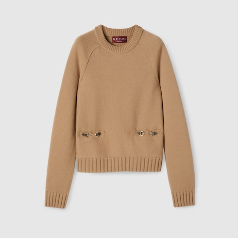 Wool cashmere top with Horsebit - camel