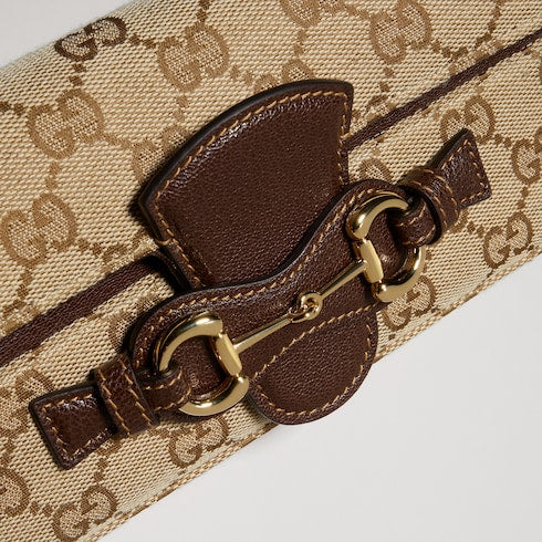 Wallet on chain with Horsebit - sand and brown GG canvas