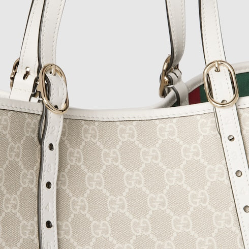 GG Emblem large tote bag - beige and white GG fabric