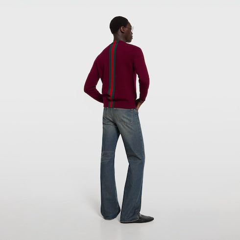 Knit wool sweater with Web intarsia - bordeaux