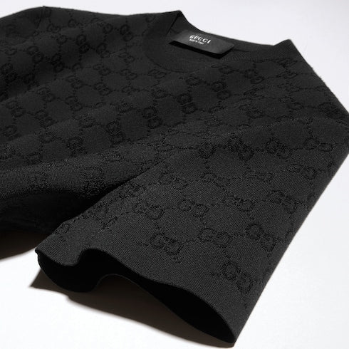 Technical GG fabric jacquard T-shirt - black