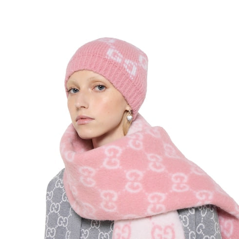GG alpaca blend hat - pink and white