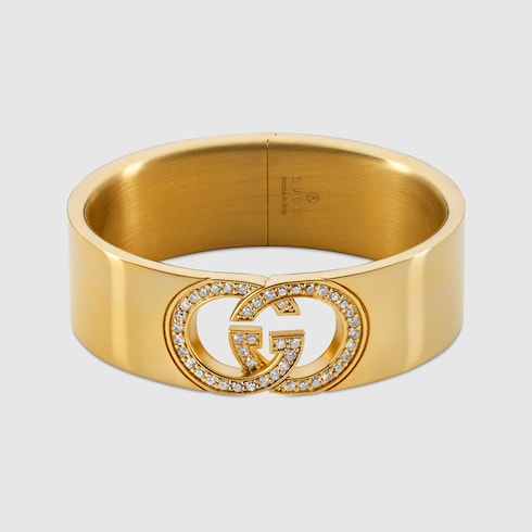 Gucci Interlocking crystal cuff bracelet - gold-toned brass