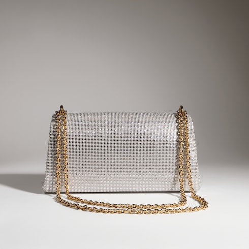 Dionysus crystal medium shoulder bag - silver suede