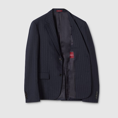 Single-breast pinstripe wool jacket - dark blue and grey