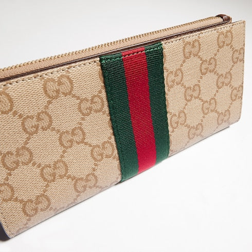 Long wallet with Web - sand and brown GG canvas