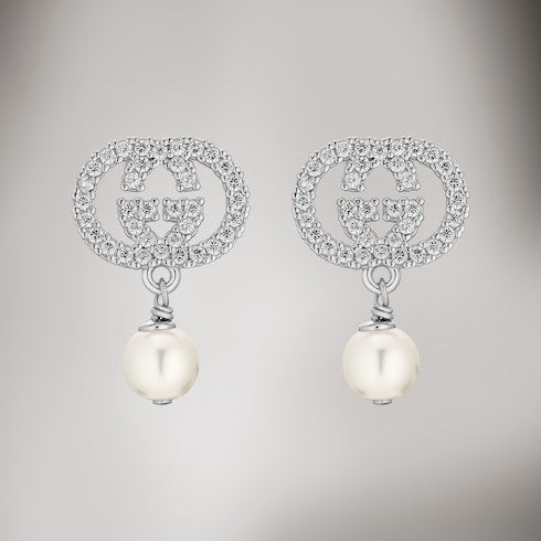 Crystal and pearl earrings - palladium-toned brass
