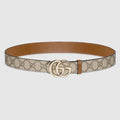 Reversible GG Marmont belt - beige Supreme and brown leather